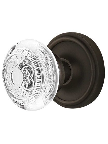 Classic Rosette Door Set with Egg and Dart Crystal-Glass Knobs in Oil-Rubbed Bronze.